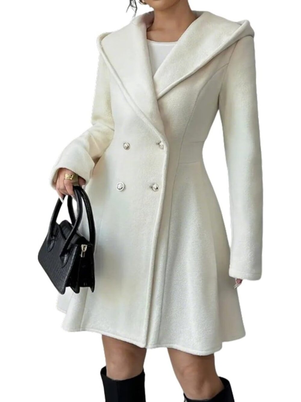Cozy Women's Winter Hooded Wool Trench Coat | Double Breasted A-Line Peacoat